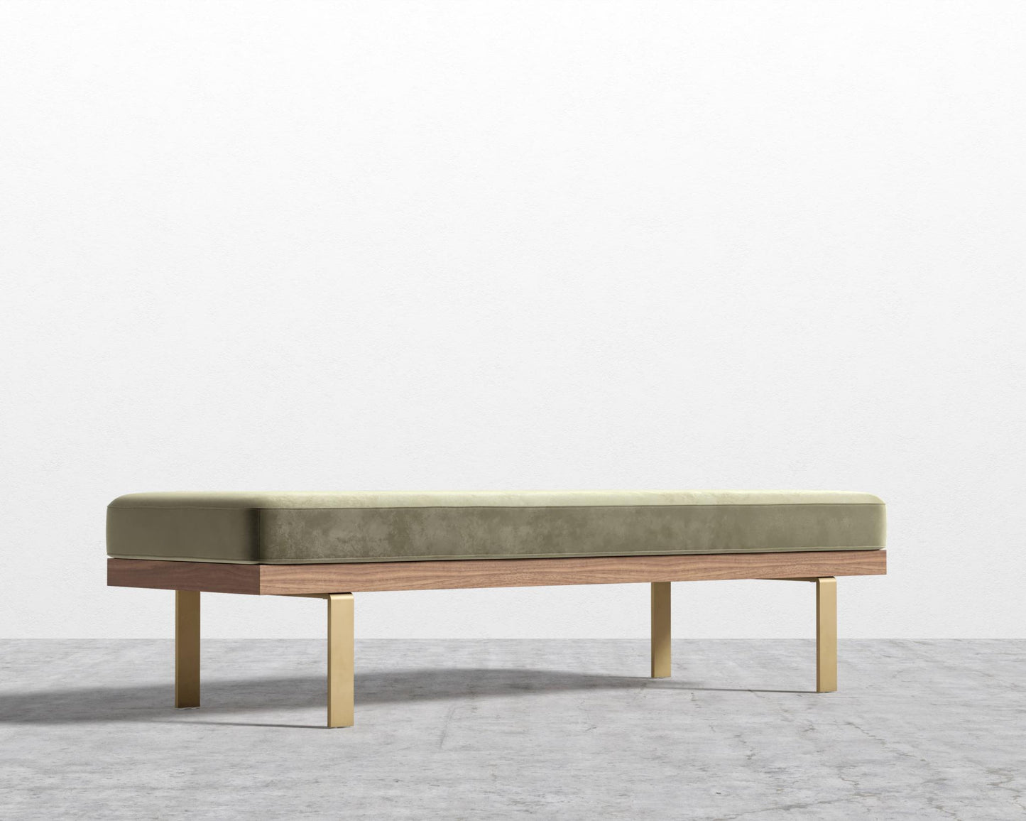 Maria Bench - Maria Brushed Brass, Maria Signature Plush Velvet - Olive Green