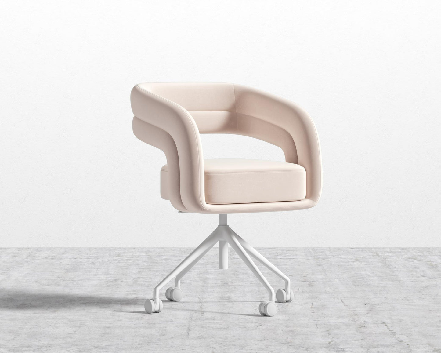 Mia Office Chair - Black, Casters, Plush Velvet - Blush