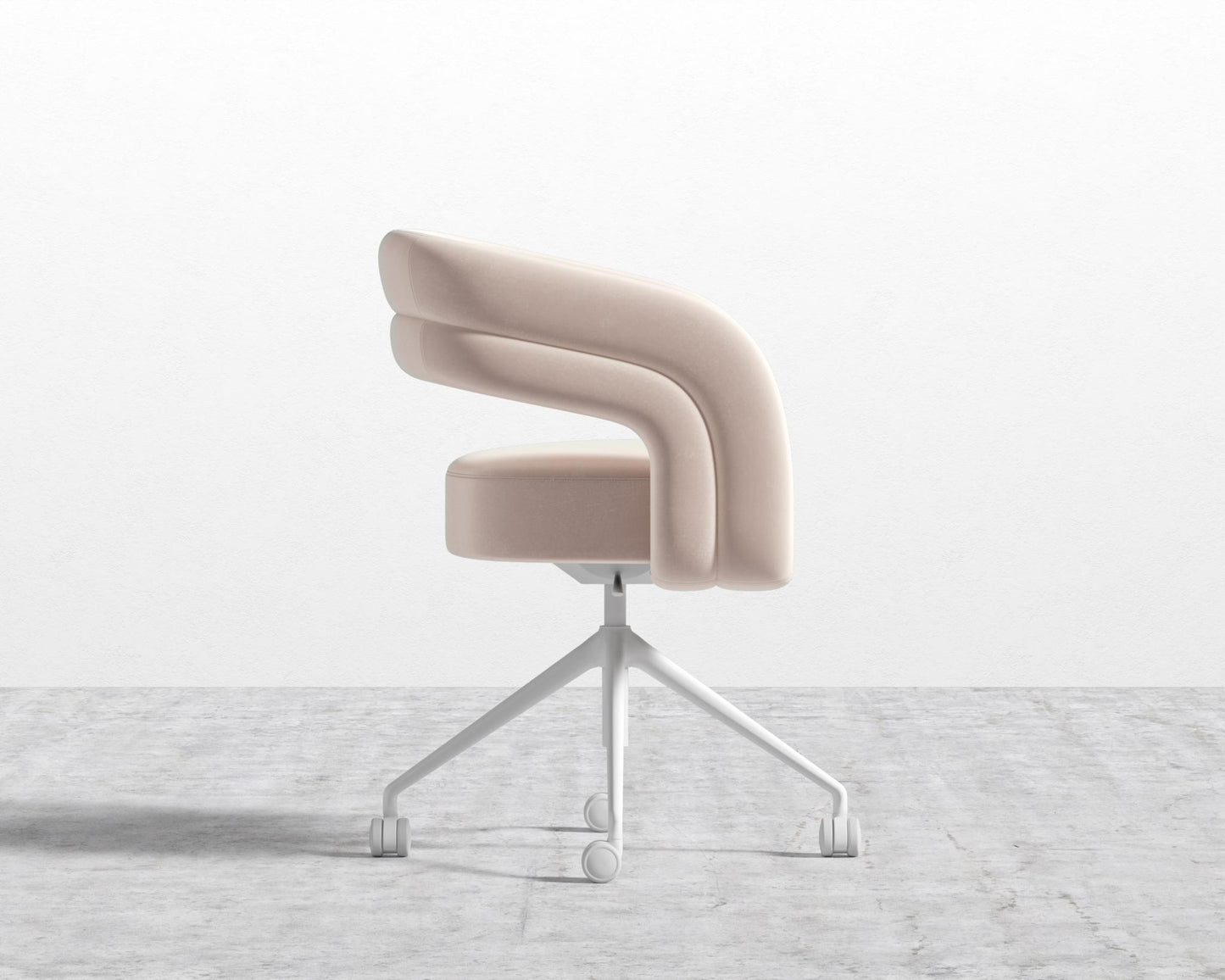 Mia Office Chair - Black, Casters, Plush Velvet - Blush