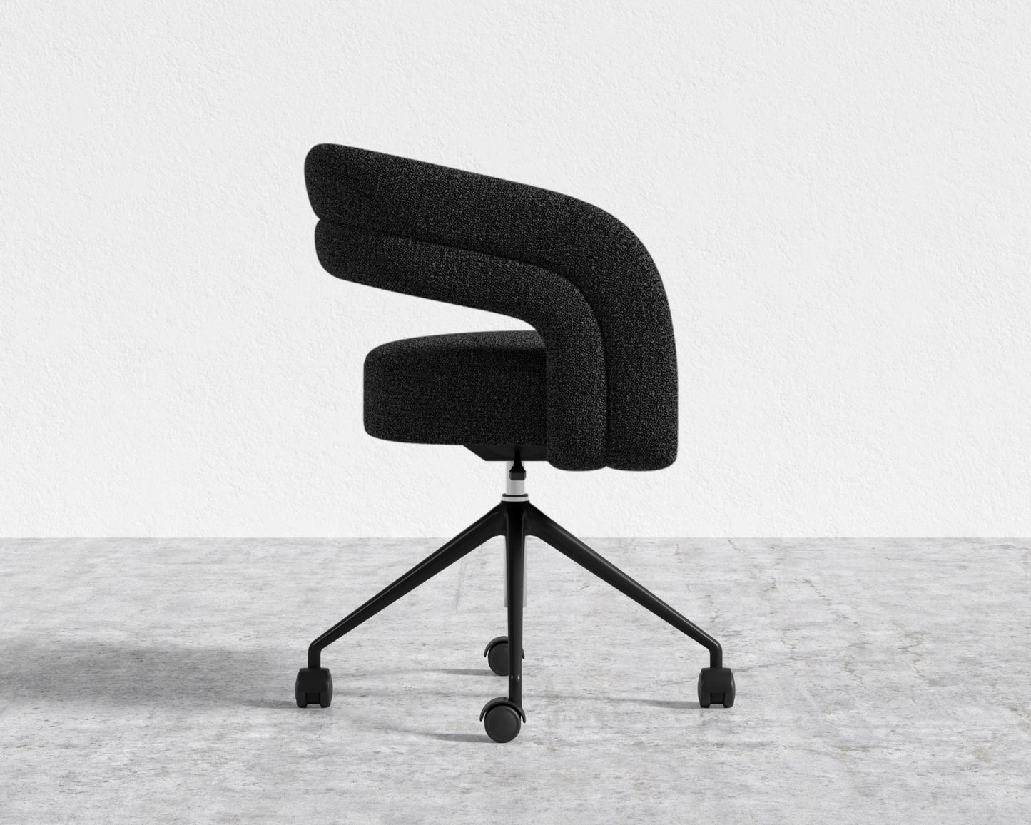 Mia Office Chair - Black, Casters, Chatou Bouclé - Caviar