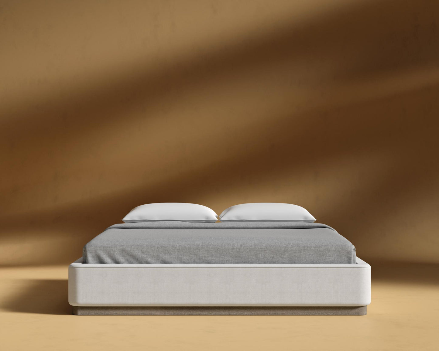 Modular Bed Frame - Wood - King, Grey Oak Veneer, Performance Linen - Swan