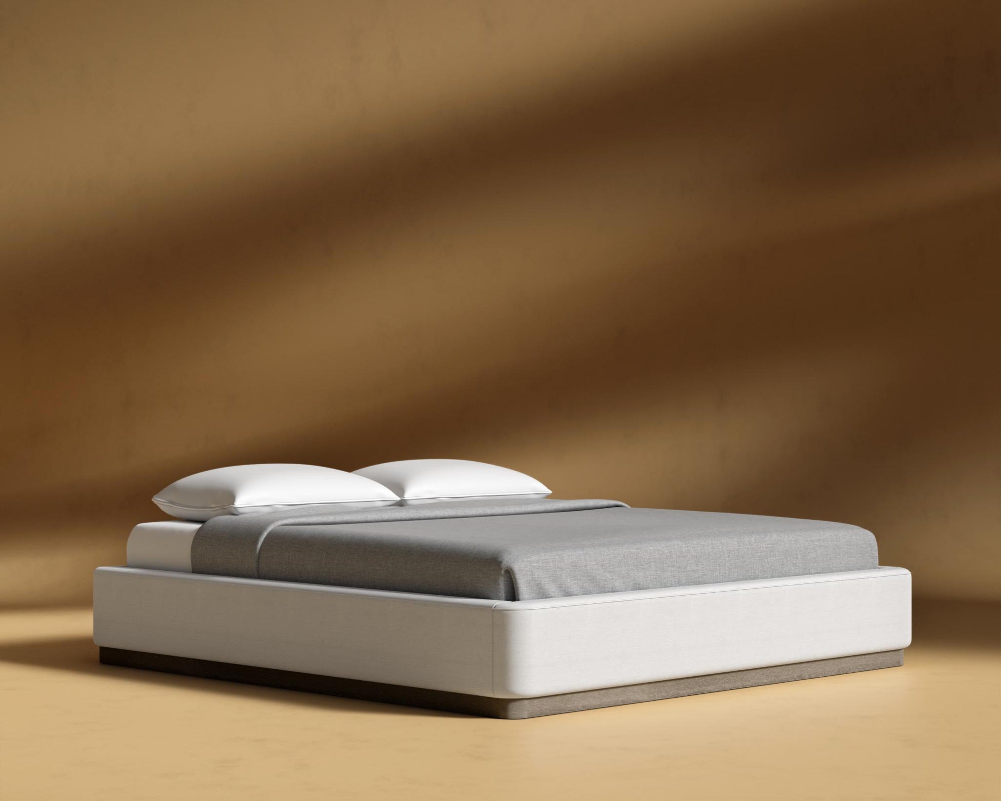 Modular Bed Frame - Wood - King, Grey Oak Veneer, Performance Linen - Swan