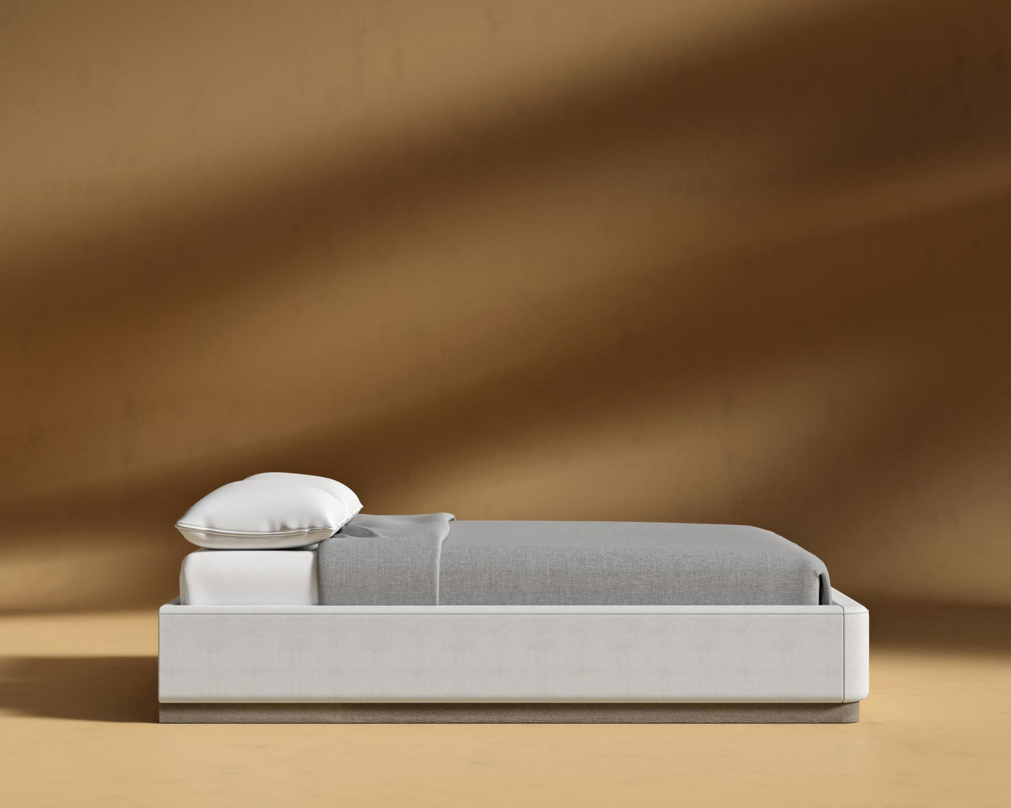 Modular Bed Frame - Wood - King, Grey Oak Veneer, Performance Linen - Swan