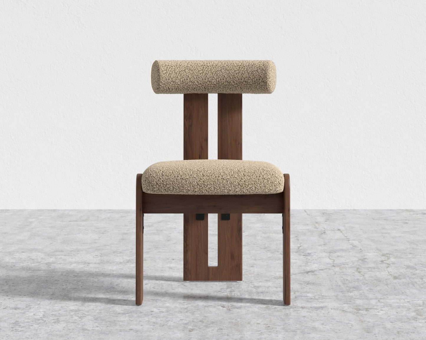 Tola Dining Chair - Walnut Stain, Shearling - Fawn
