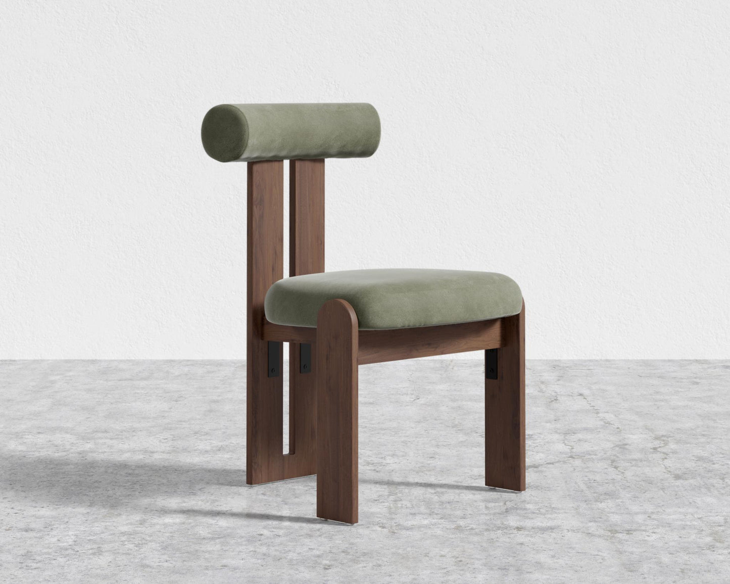 Tola Dining Chair - Walnut Stain, Venice Vegan Suede - Sage