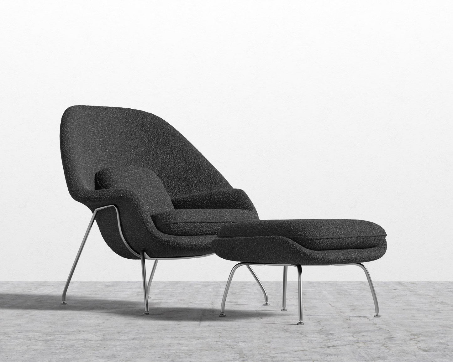 Womb Chair and Ottoman - Chatou Bouclé - Caviar