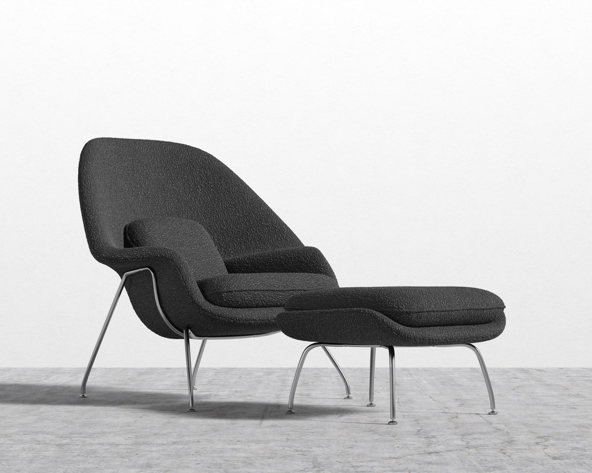 Womb Chair and Ottoman - Chatou Bouclé - Caviar
