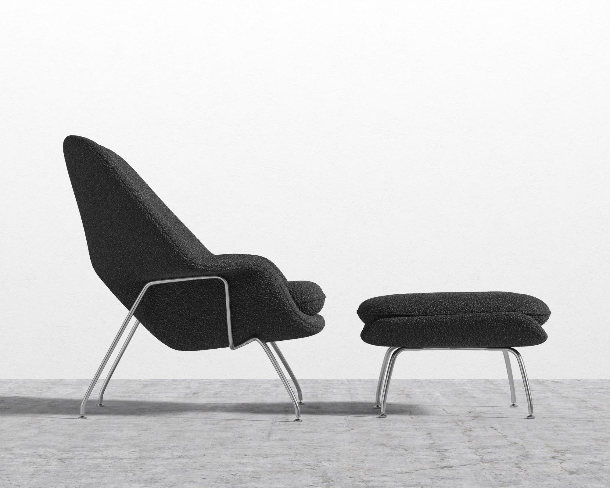 Womb Chair and Ottoman - Chatou Bouclé - Caviar
