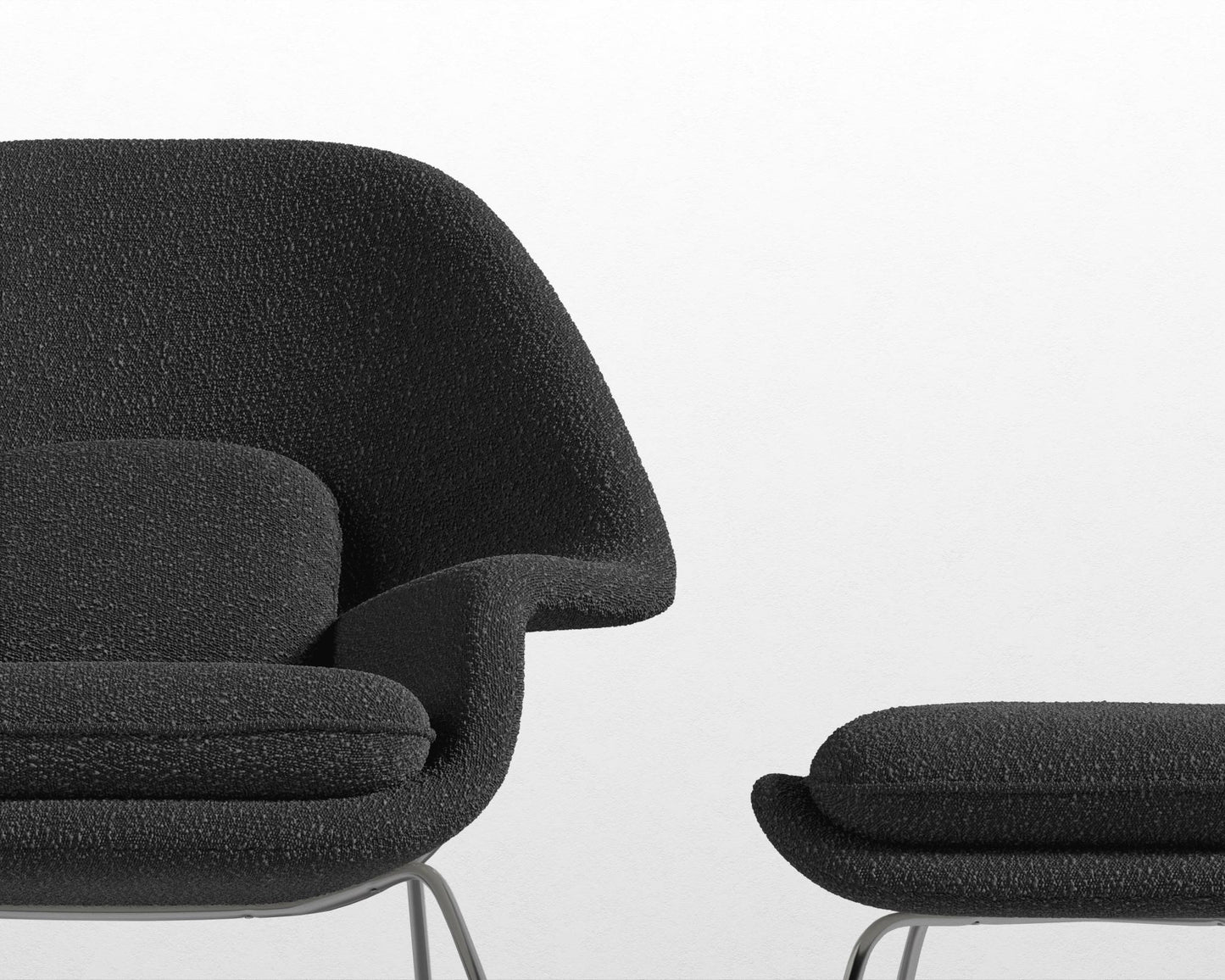 Womb Chair and Ottoman - Chatou Bouclé - Caviar