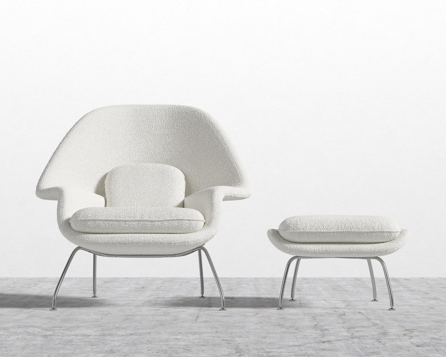 Womb Chair and Ottoman - Chatou Bouclé - Pearl